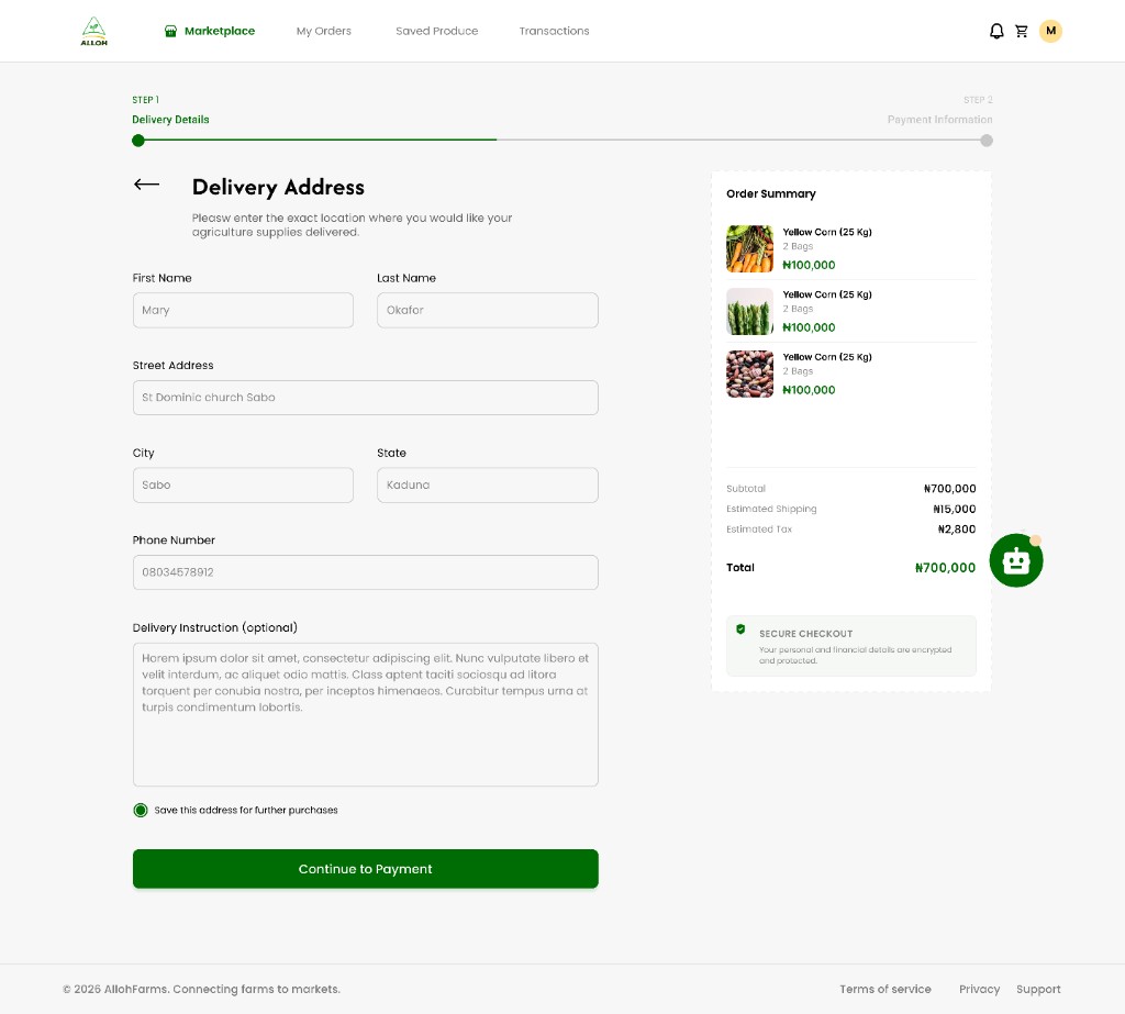 Delivery checkout