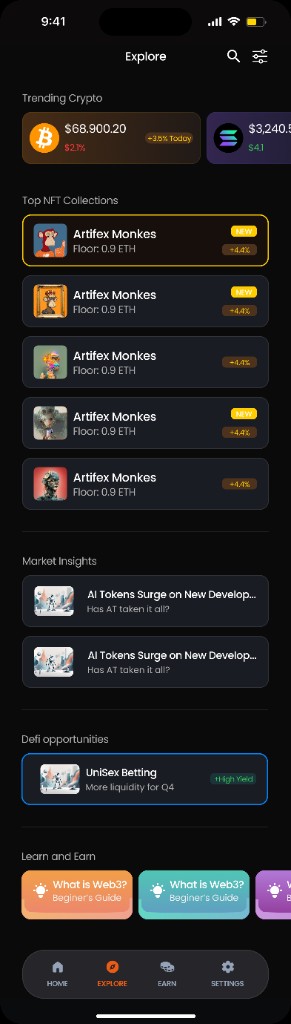 Explore screen