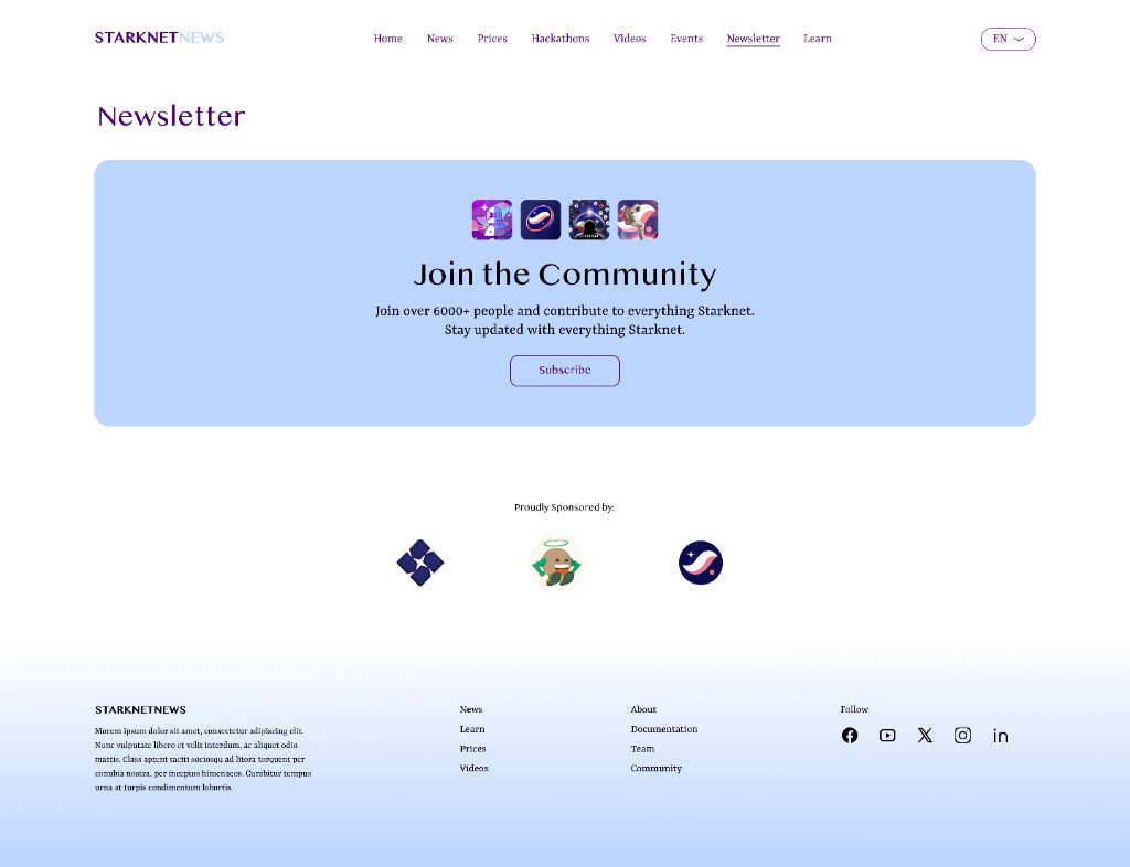 StarknetNews desktop newsletter page